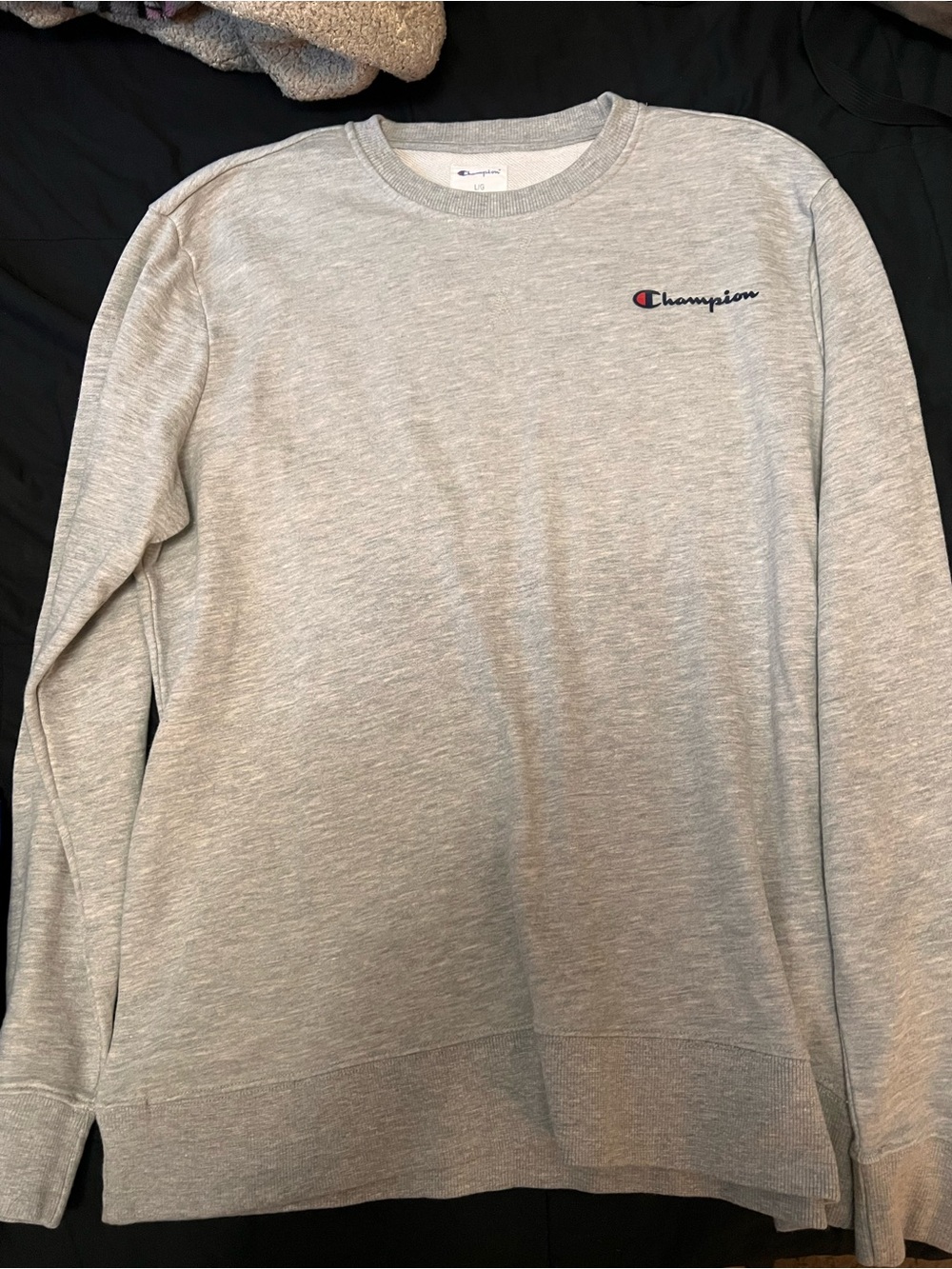 Champion Light Gray Crewneck Sweatshirt with Script Logo